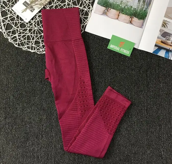 leggings A Wine red 17 видов стилей Для женщин в дырочку Бесшовные Спортивные Леггинсы для йоги Высокая Талия тренажерный зал легинсы, штаны для фитнеса тренировки узкие легинсы для маленьких девочек - Цвет: leggings A Wine red