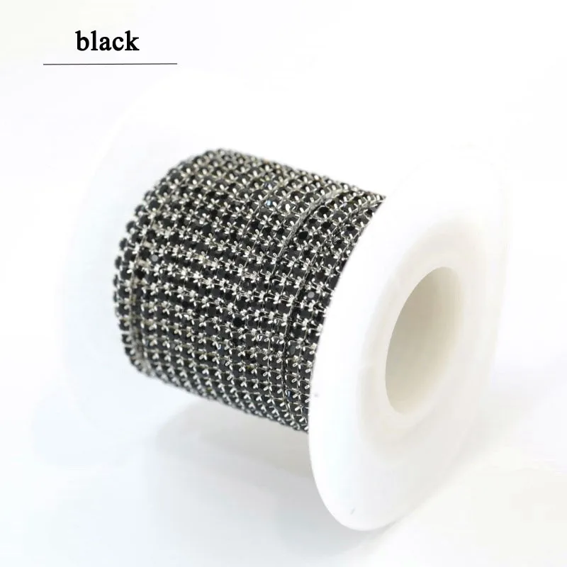 black 1 м/лот стразы на цепочке с плоской обратной стороной, стразы с серебряными когтями, отделка кристаллами для рукоделия, рукоделия, шитье, отделка, Аппликации, рукоделие, Декор - Цвет: black