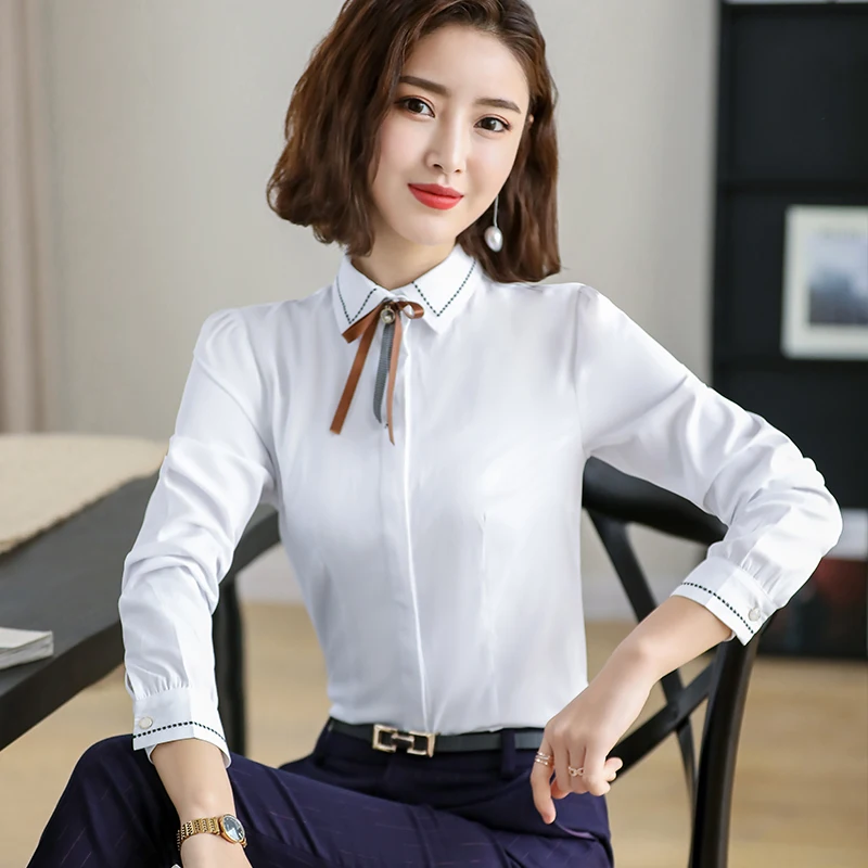 Рубашка Lenshin с галстуком женская элегантная блузка бантом Офисная Женская одежда