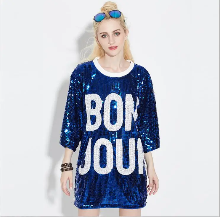 Women's Sequin T-Shirt Dress - Loose Fit Club Dress with Glitter Tops and Tee Shirt Sleeves - Perfect Christmas Dress for Women's Fashion image 4