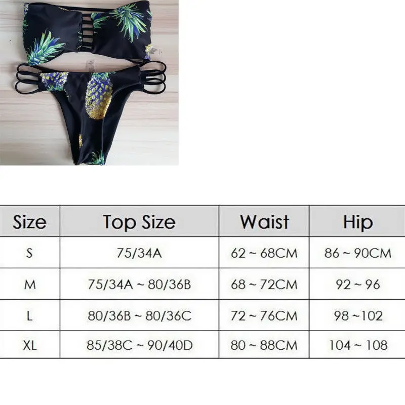 

2018 Sexy Women Strapless Brazilian Pineapple Bikinis Set Push Up Padded Swimwear Women Bandage Swimsuit Bathing Suits