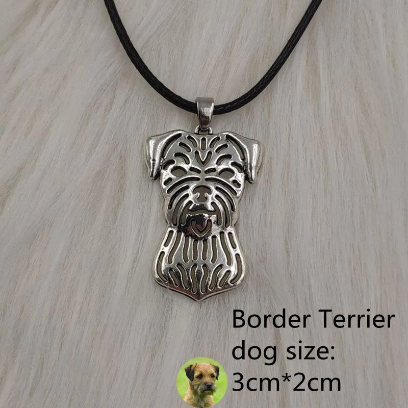 Border Terrier Веревочное ожерелье с подвеской в виде собаки, в ретро стиле, античное серебро, Ротвейлер, Basenji, ювелирные изделия для женщин, мужчин, панк, милые, новая мода - Окраска металла: Border Terrier