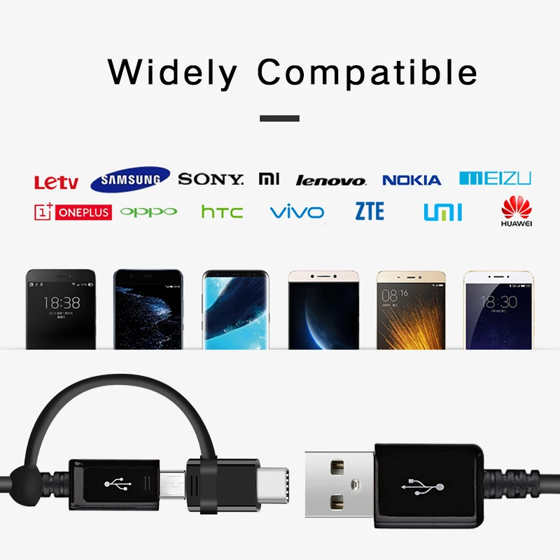 Кабель Samsung 2 в 1 Micro USB Type-C S10 S9 S8 plus Note10 Note9 Note8 Note5 Note4 C9 C7 C5 Pro S7 S6 Edge S4 Note2 J7 A9 |