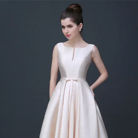champagne short CEEWHY, атласное платье без рукавов, элегантные вечерние платья, Длинные трапециевидные вечерние платья для выпускного вечера, Vestido de Festa Abendkleider - Цвет: champagne short