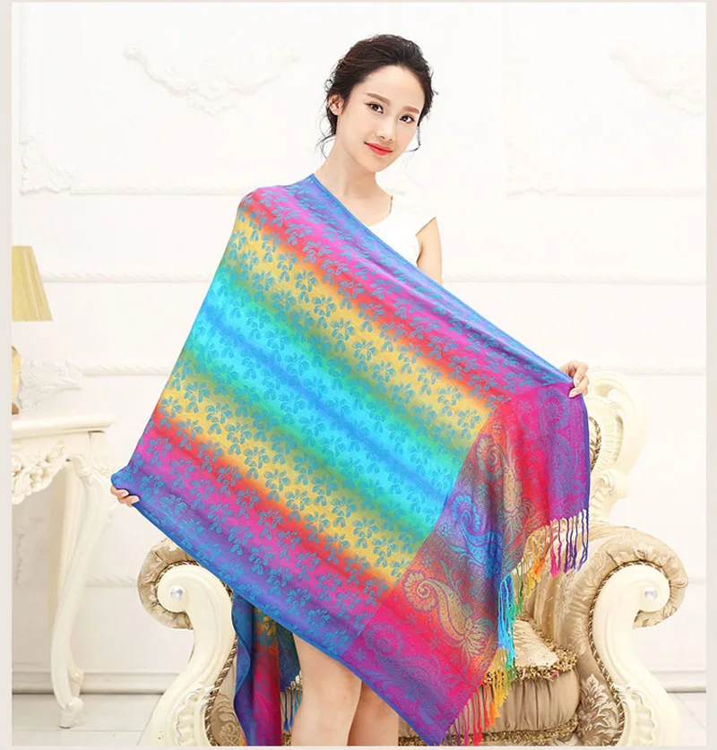 [FAITHINK] из Индии Женская Этническая шаль пашмины накидка с цветочным рисунком