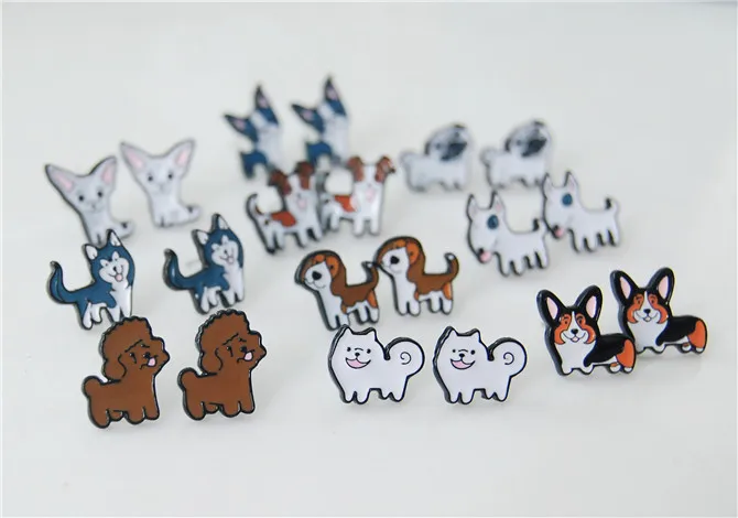1 шт. Kawaii Dogs Huskie Мода Аниме Сережка с героями мультфильмов милые серьги-гвоздики с животными для женщин девочек Дети Ювелирные изделия Рождество подарок