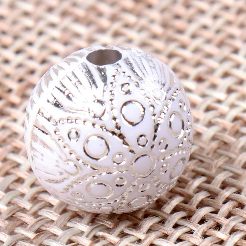 Круглые акриловые шарики в полоску белого цвета винтажном стиле для браслета