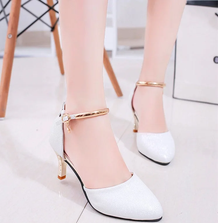 34-40 size Summer women shoe 5cm-6cm heel cover sandals fashion korean thin lady office pointed shoes | Обувь