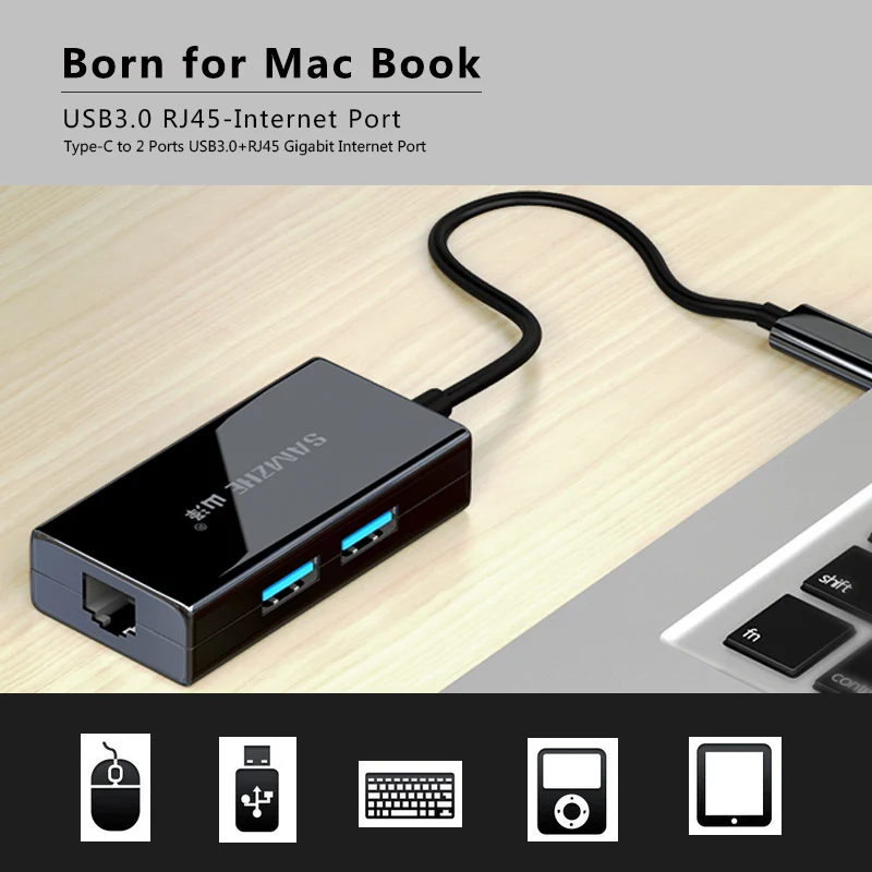 Адаптер SAMZHE Type C в RJ45 + USB 3 0 для Macbook и компьютера|Адаптеры Type-C| |