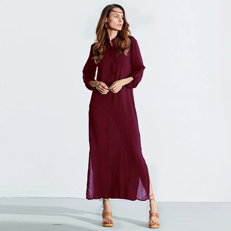 Zanzea Мода Vestidos осеннее женское сексуальное Повседневное платье с длинным рукавом глубокий v-образный вырез с разрезом Сплошное Длинное Платье Макси