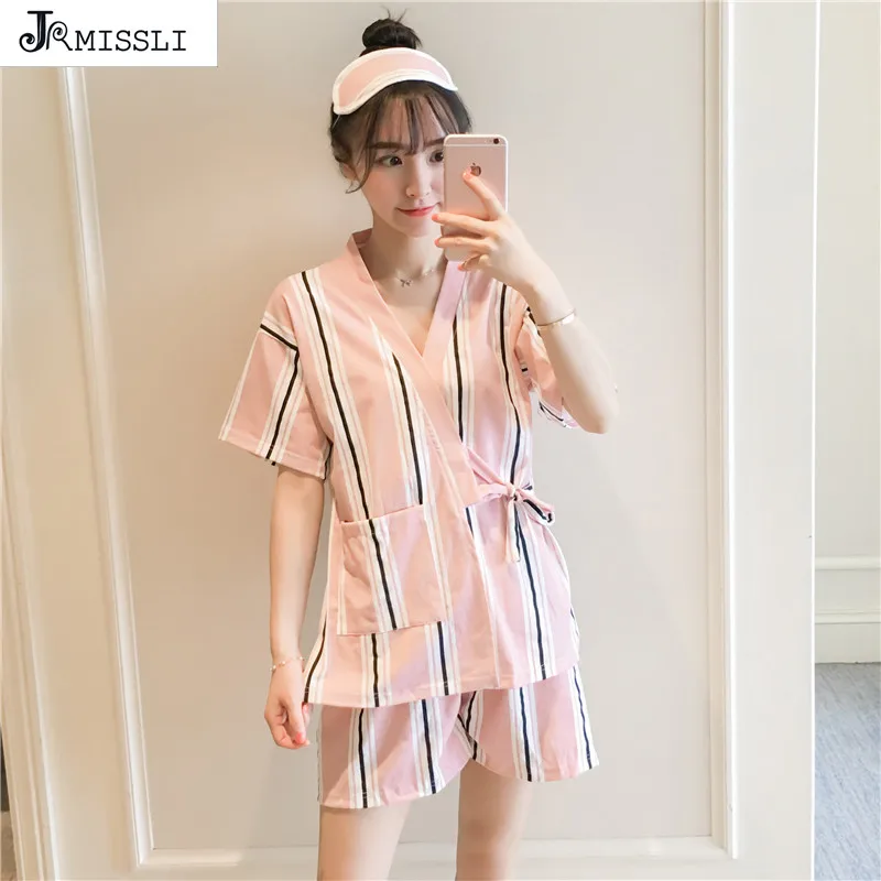 JRMISSLI 100% хлопок женские пижамы костюм женский кимоно с коротким рукавом Пижама