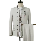 Однобортный пиджак-туника китайского типа с длинным рукавом и брюки, 4XL, Свадебный костюм для мужчин, 2022, уличная одежда, 2 шт., офисная одежда XXXXL