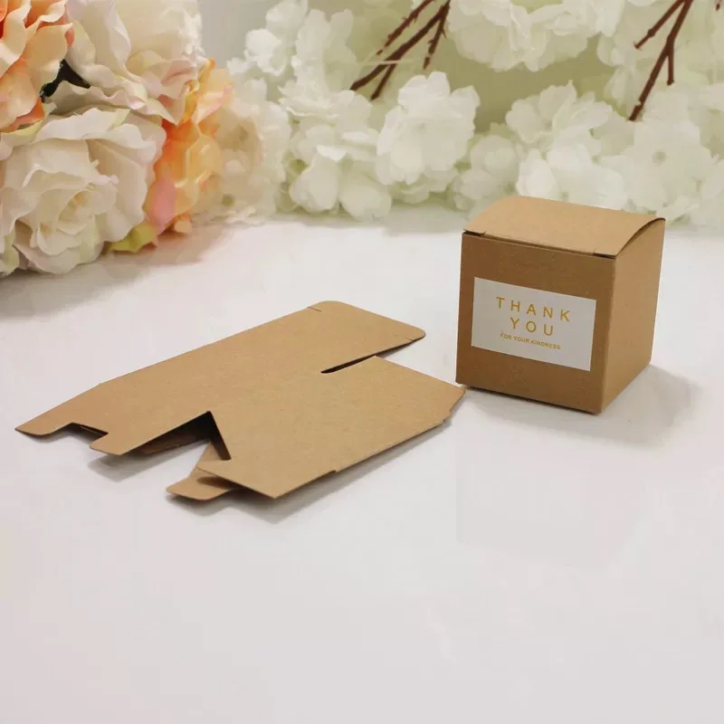100pcs Kraft Paper Square Candy Box With thank you tag Sticker Rustic Wedding Favors Bag Party Gift Boxes | Дом и сад
