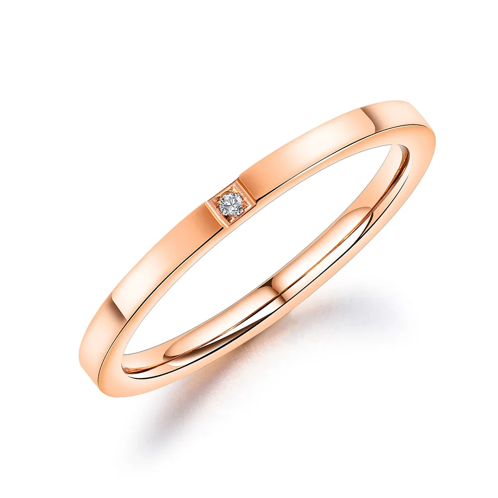 Rose Gold Lokaer, нержавеющая сталь, 2 мм, белый кубический цирконий, камень, кольца, ювелирные изделия для женщин, девушек, трендовые офисные, розовое золото, кольца на палец, OGJ660 - Цвет основного камня: Rose Gold