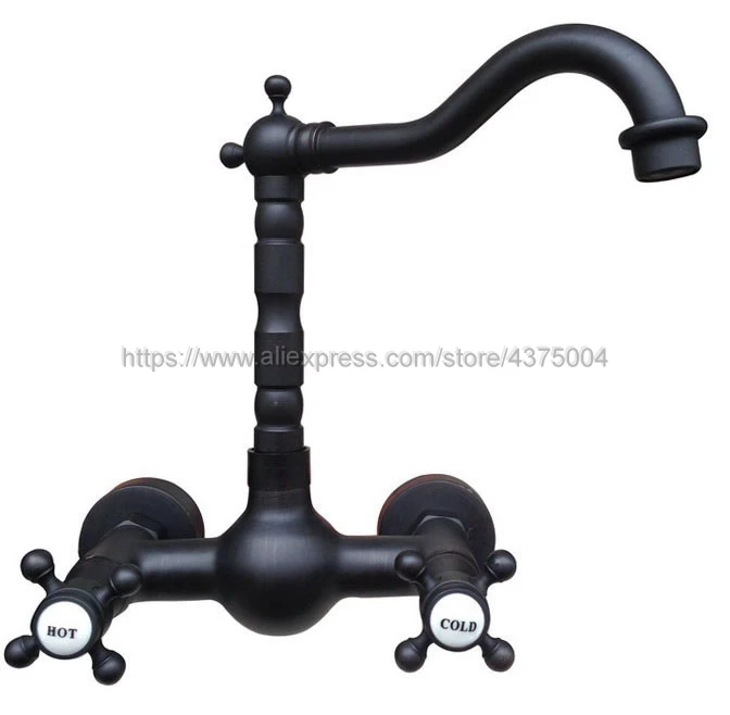 Двойные крестообразные ручки настенный бронзовый кран с эффектом потертости для