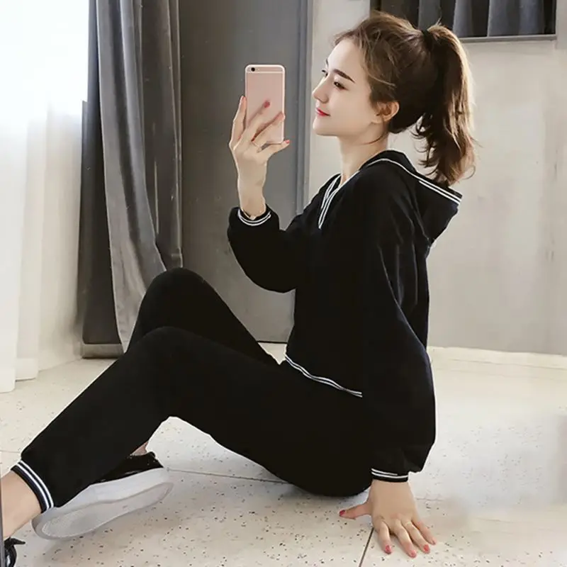 Комплект из 2 предметов Женский пуловер с v-образным вырезом и капюшоном