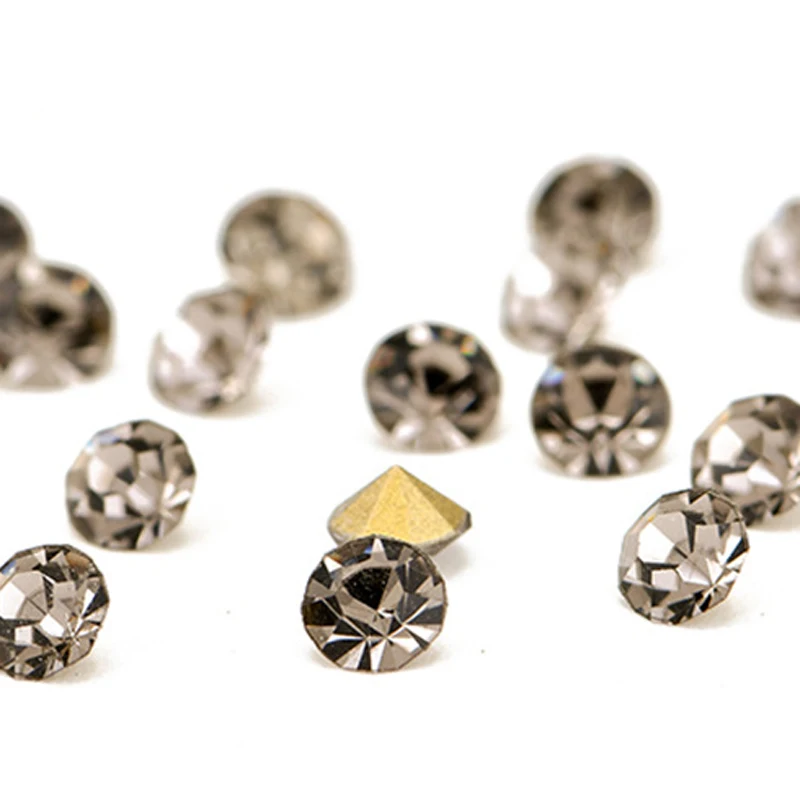 Розовое золото основа DIY стакан Rivoli кристаллы Блестящий заостренный черный клей