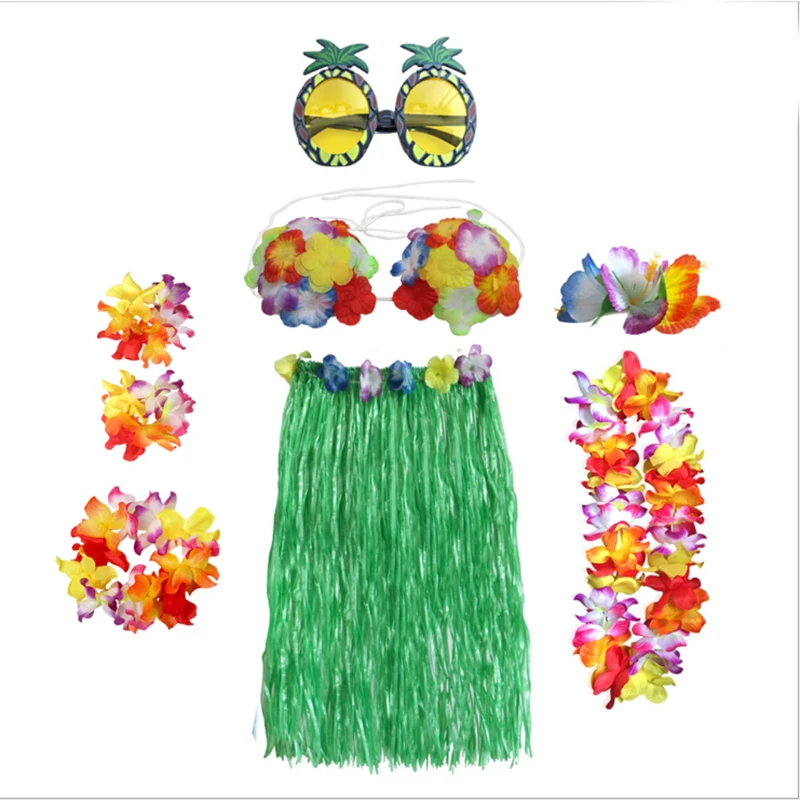 8 шт Пластиковые волокна танец хула платье Вечерние Гавайские пляжные травы