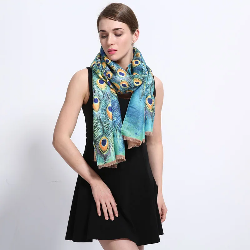 Бренд YILIAN новые модные с принтом Павлин для девочек-Испания кашемировый зимний