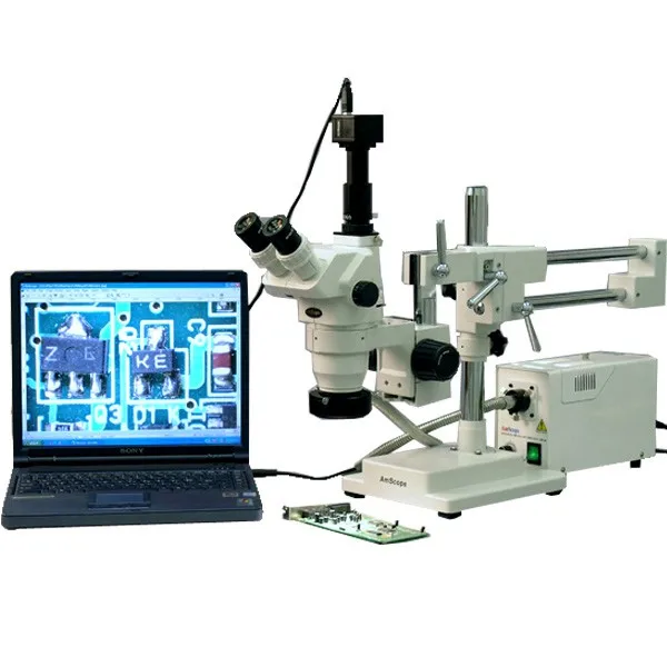 AmScope 2X-45X Тринокулярный Стерео бум микроскоп + 3MP камера волоконно-оптический