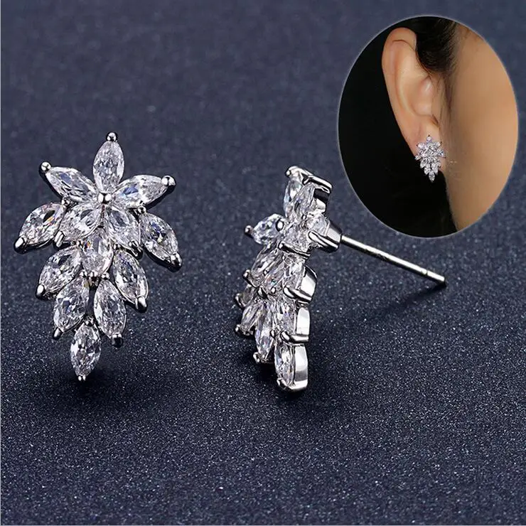 Женские серьги гвоздики из серебра 925 пробы с фианитом|earrings wholesale|wholesale earrings925 sterling