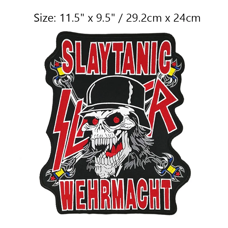 11," SLAYER SLATANIC WEHRMACHT вышитый сзади патч MC Байкерский жилет кожаная куртка железная аппликация тяжелый металл, рок, панк значок