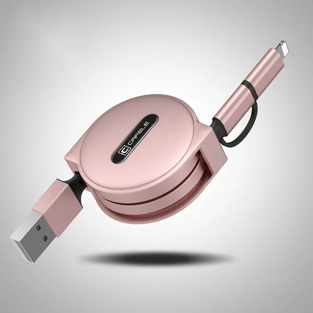 CAFELE 2 в 1 Выдвижной USB кабель для быстрой зарядки для iPhone X Xs Max 8 7 6s plus micro для samsung xiaomi huawei 100 см - Цвет: Rose Gold