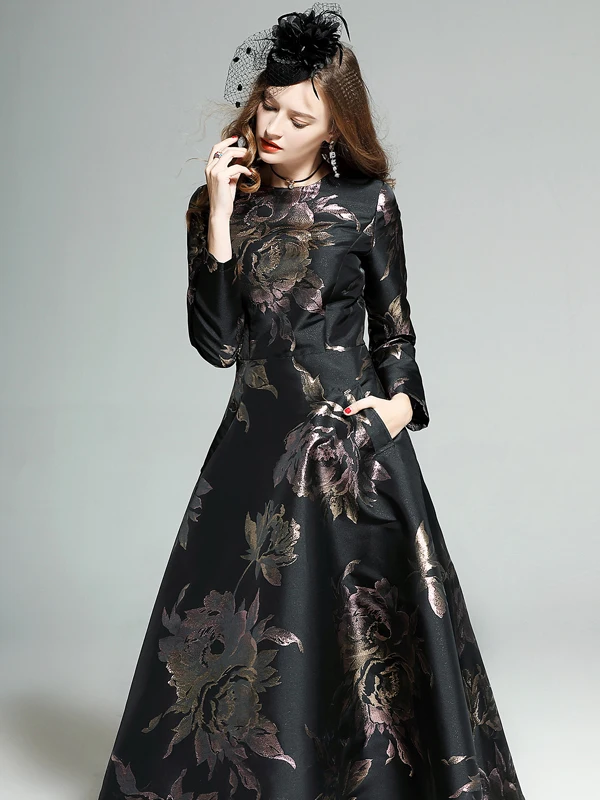 2018 зимние модные платья бальное платье Цветочные на молнии средняя талия