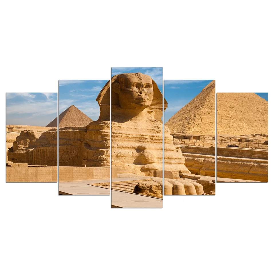 Холст для живописи Гостиная Wall Art 5 шт. Египетские пирамиды Сфинкс фотографии