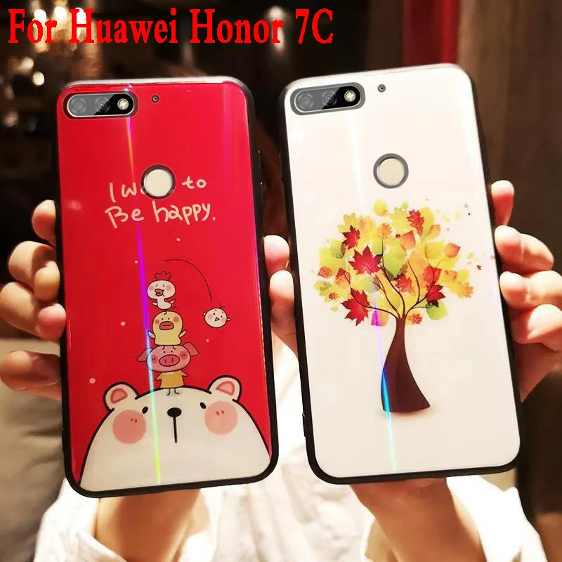 For Huawei honor 7c cover silicone cases Glass cartoon back shockproof men business coque case T10 5.99&quot tpu | Мобильные