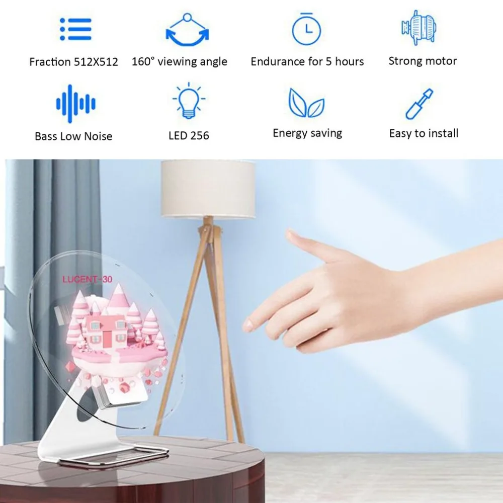3D Holographic Projector Display Fan LED Hologram Player Lamp Rechargeable Video Light 30cm 256 LED New Arrival