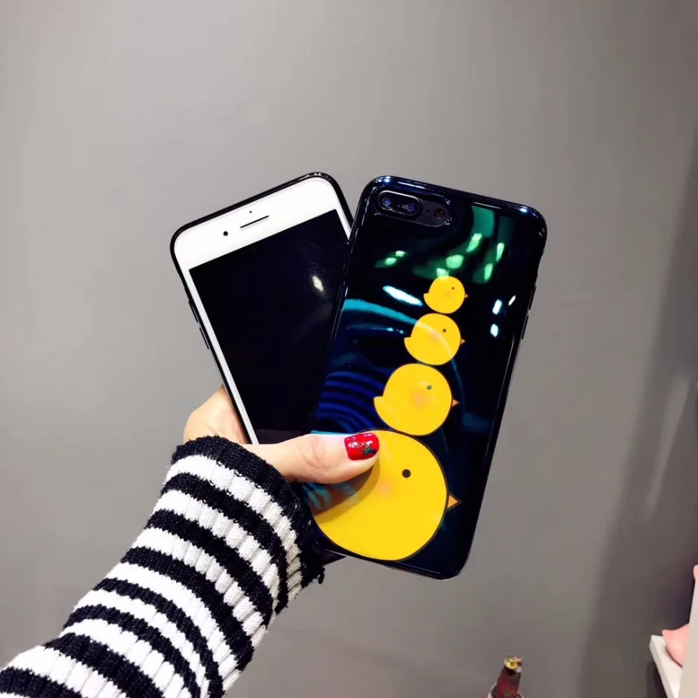 YUSEE Electroplate Blue Light Soft Phone Case Funny Cartoon Yellow Ducks for iPhone X 6 7 8 Silicone Plus |