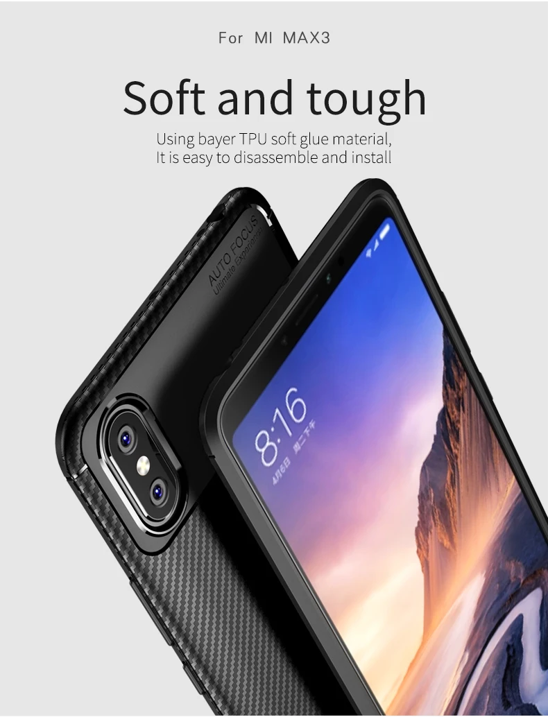Для Xiaomi mi MAX 3 Чехол IPAKY mi MAX 3 силиконовый чехол ТПУ углеродное волокно задняя гибридная Броня противоударный для Xiaomi mi MAX 3 Чехол