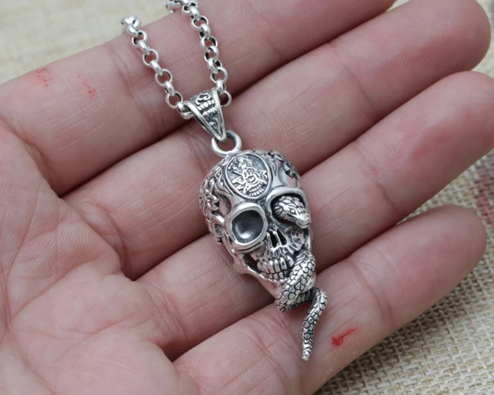 Кулон в виде черепа и змеи для мальчиков из стерлингового серебра 925