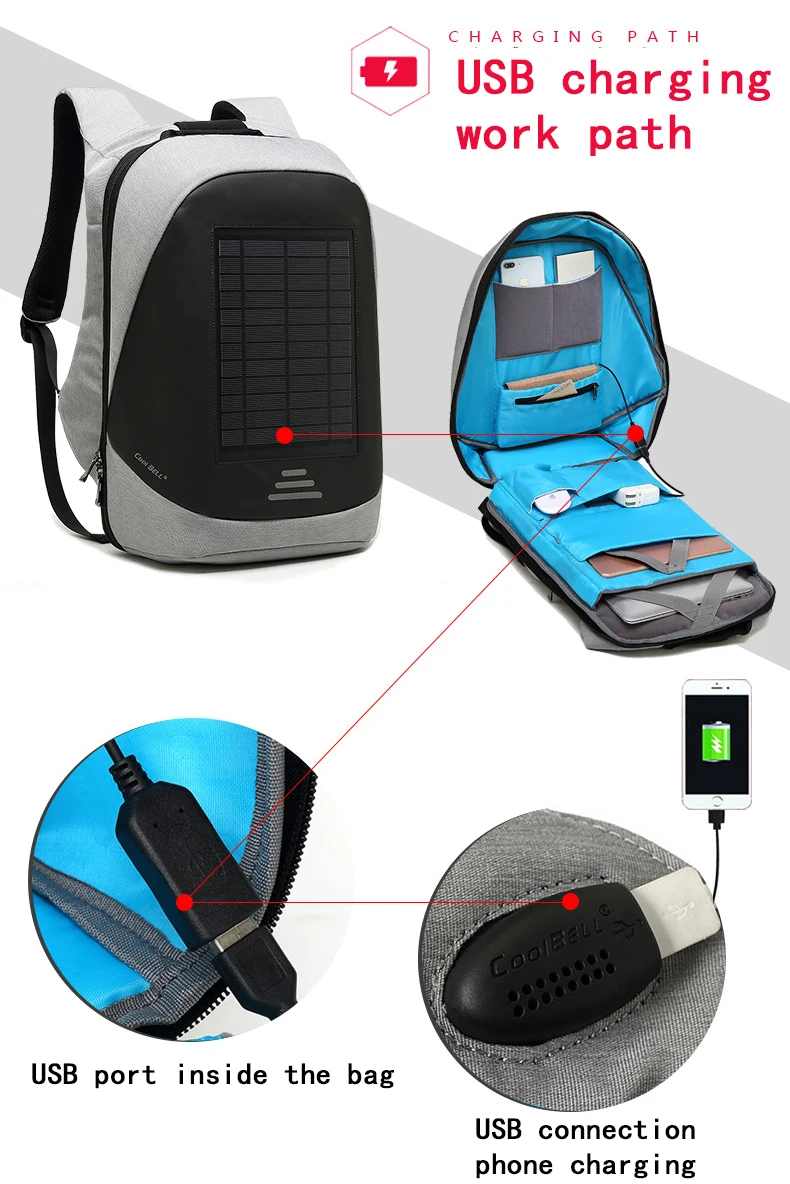 Нейлоновая сумка для ноутбука, USB рюкзак с солнечной зарядкой, 14 15 15,6, для Macbook, Asus, Dell, lenovo, Xiaomi, samsung, мужские дорожные водонепроницаемые сумки