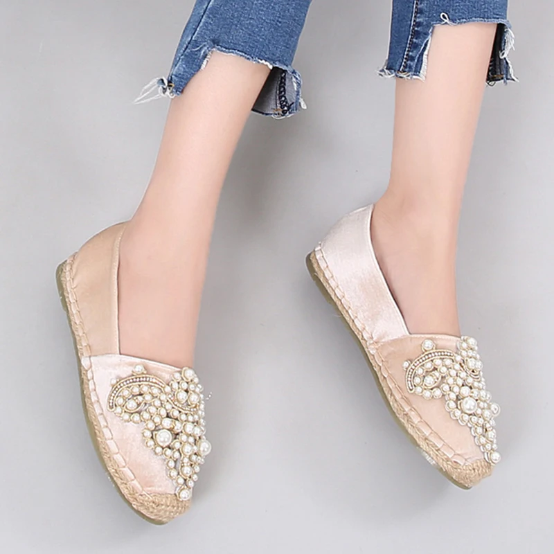 Эспадрильи женские с металлическими бусинами элегантные бархатные туфли на