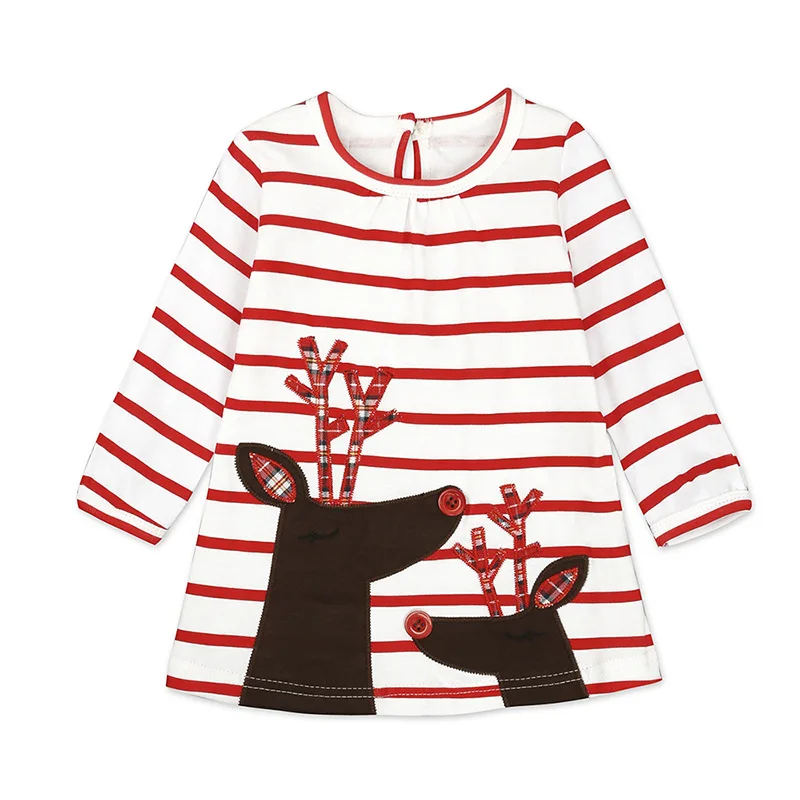 2018 Autumn Casual Girls Dress Cotton Sika Deer Embroidery Christmas Party Long Sleeve Knee-Length Kids Dresses For | Детская одежда и
