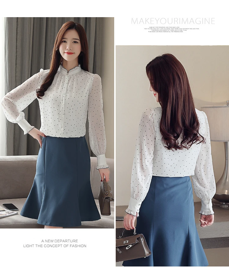 Новая модная летняя шифоновая блузка с воротником-стойкой женский длинными