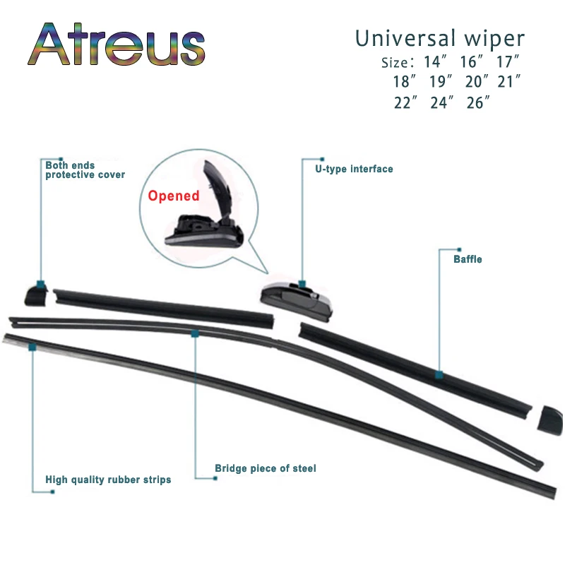 Atreus Универсальный боксеры u-типа Безрамное Резина Авто-Стайлинг