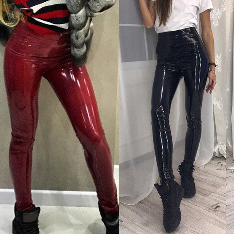 PU Leather Pants Ladies High Waist Elastic Hip Push Up Black Sexy Female Leggings Slimming Bottom Stretch Tro Hot | Женская одежда