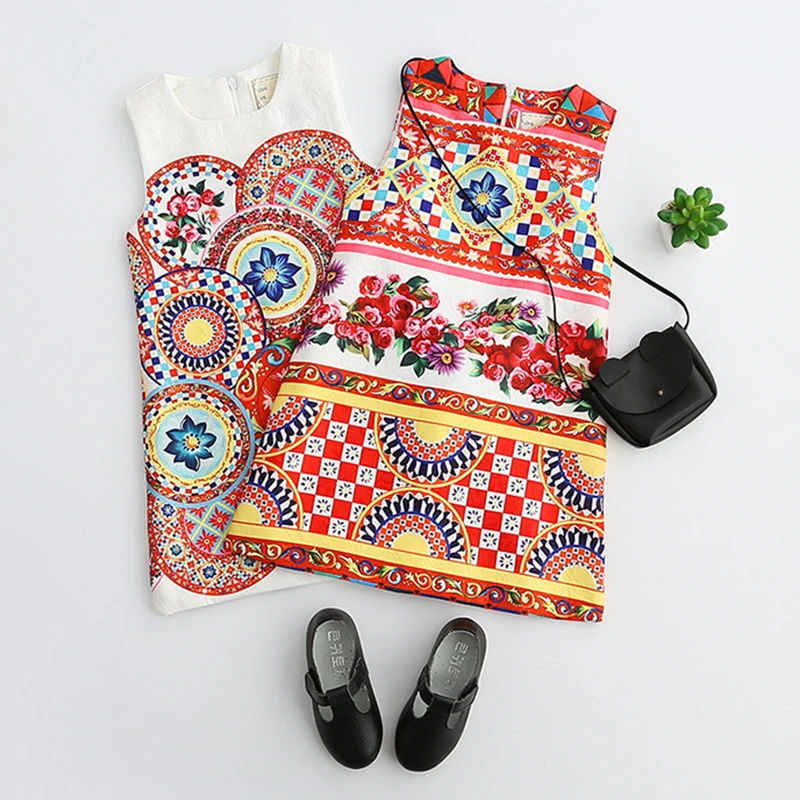 Модная одежда для девочек Paiting Платье с рисунком летняя Новинка 2017 года цветочным