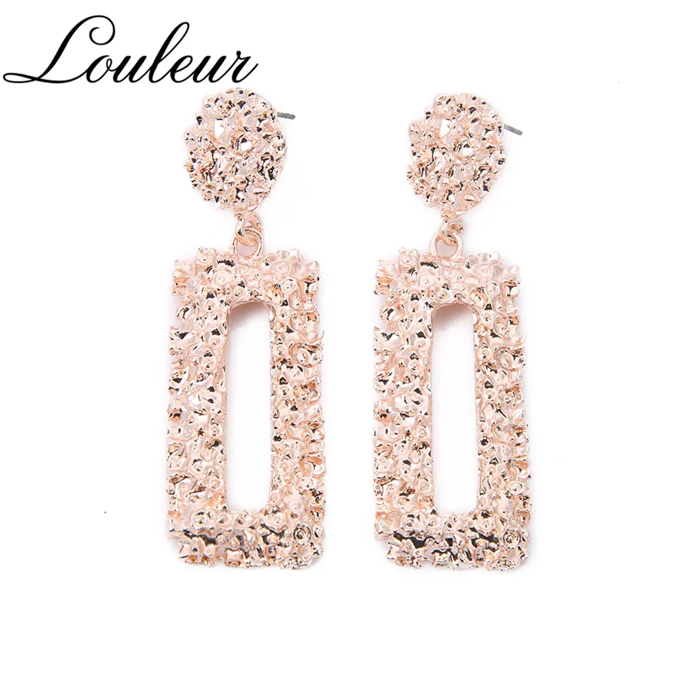 Louleur Heavy Metal Rose Gold Geometric Drop Earrings For Women ZA Big Triangle Circle Statement 2019 Summer | Украшения и