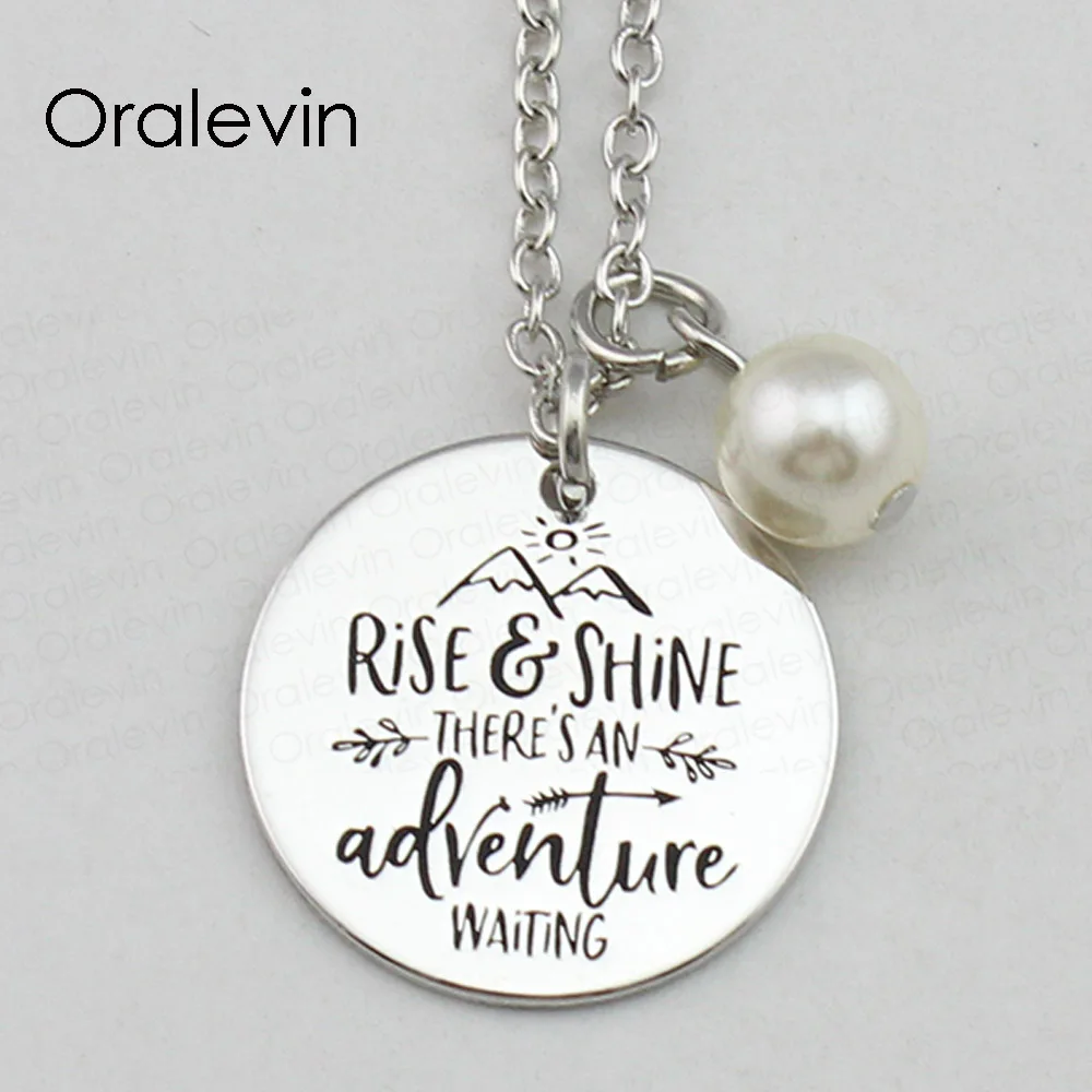 

RISE SHINE THERE'S AN ADVENTURE WAITING Inspirational Hand Stamped Engraved Charm Pendant Necklace Jewelry,10Pcs/Lot, #LN2389