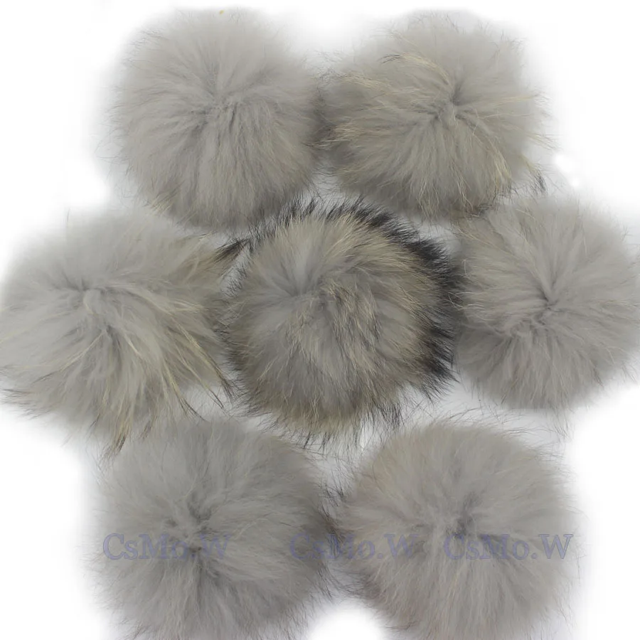 light grey 10 шт./Партия DIY большой размер 15 см DIY настоящие помпоны из лисьего меха енота шарики-Помпоны натуральный мех помпон для шляпа и Сумка Обувь шарфы - Цвет: light grey