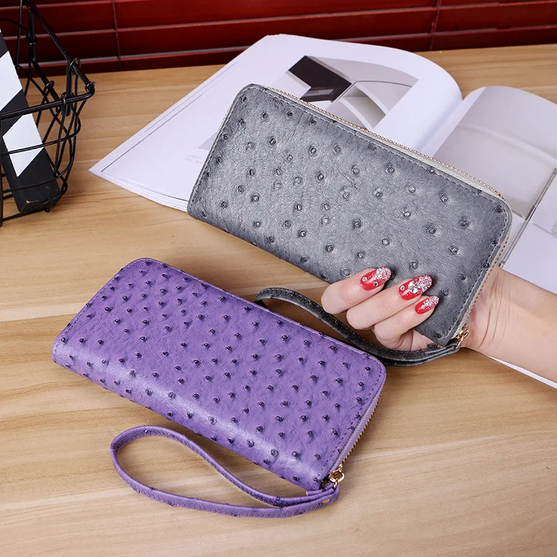 Кошелек женский из ПВХ кожи на молнии длинный с узором страуса|Женские кошельки| |