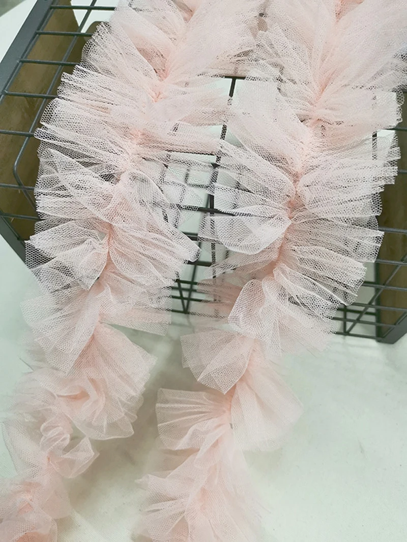 5Yards Pink Pleated Lace Trim Bubble Skirt Ruffle Mesh Ribbon Gathered Fabric Accessories Tutu Wedding Decoration | Дом и сад