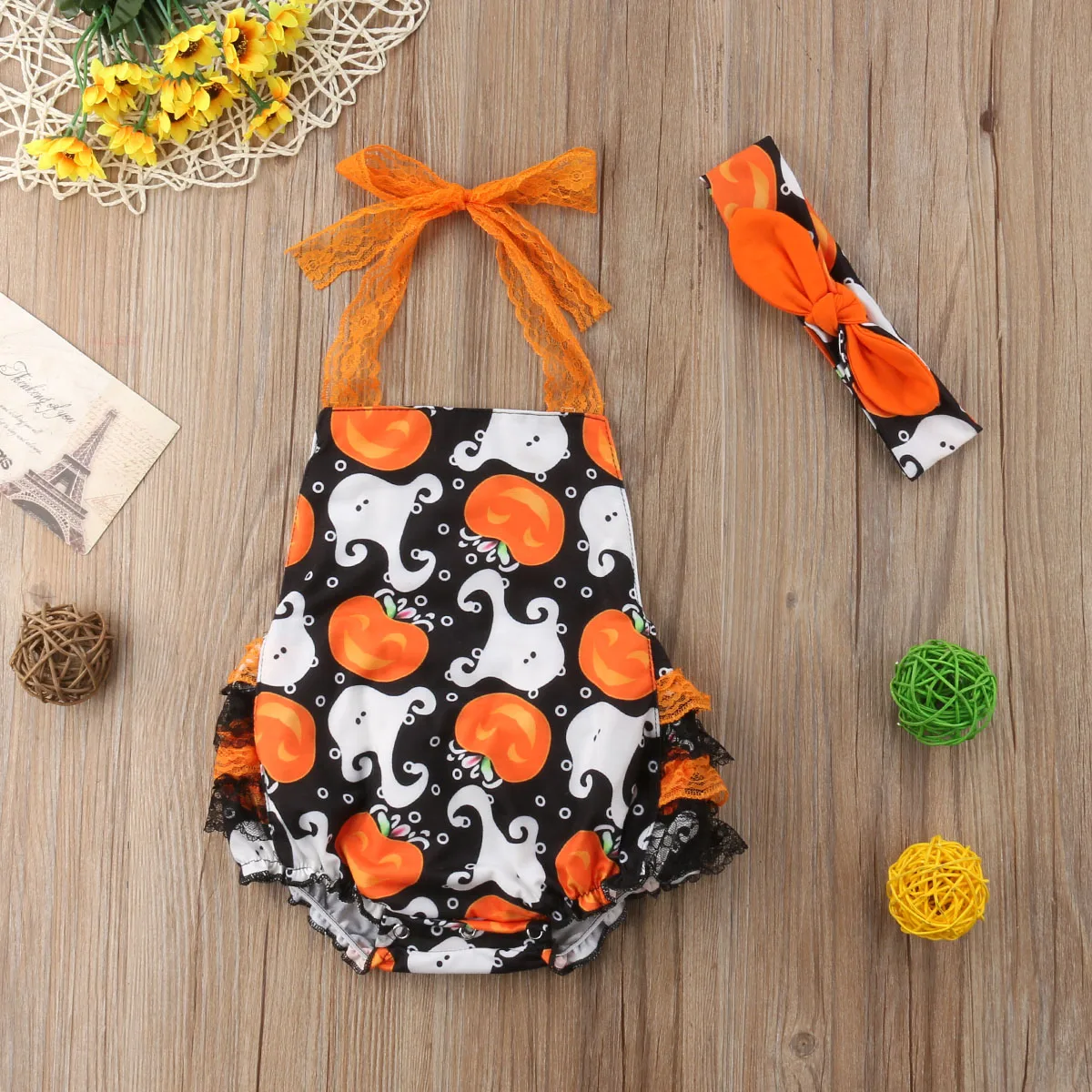 2018 Кружевное боди для маленьких девочек с изображением тыквы и призрака