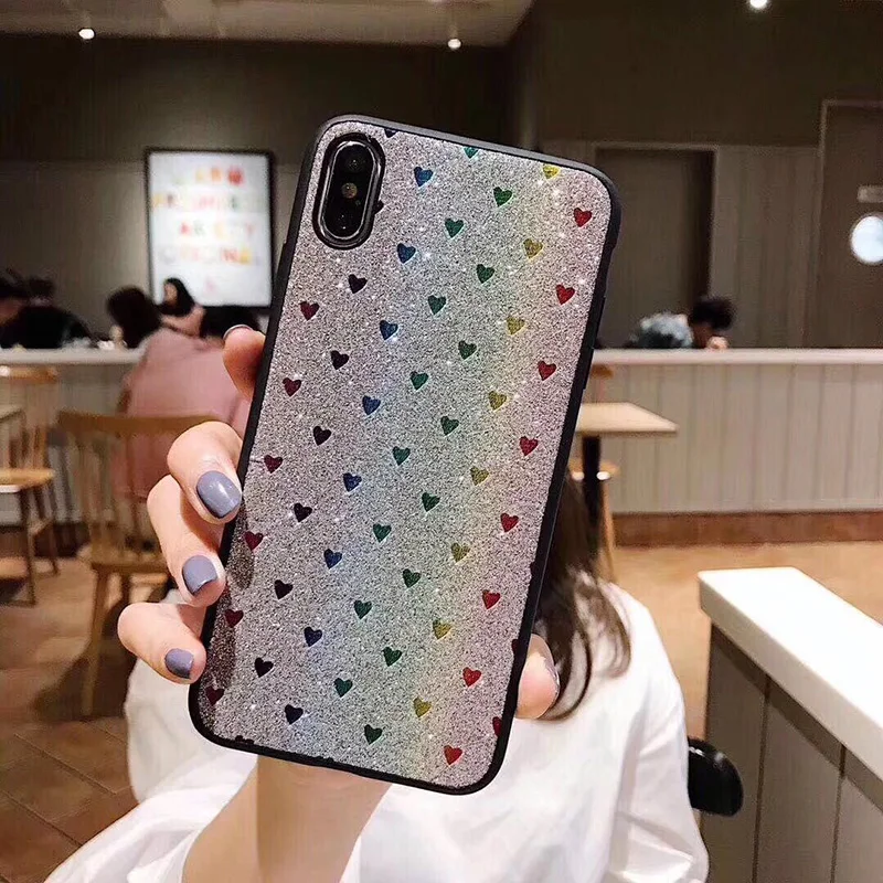 Модные песчинки блеск сердце любовь чехол для iPhone X XS Max XR жесткий iphone 8 7 6 S Plus