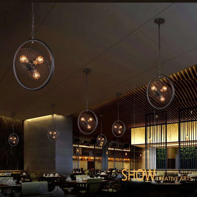 Подвесной светильник в стиле ретро с электрическим вентилятором E27 сельская