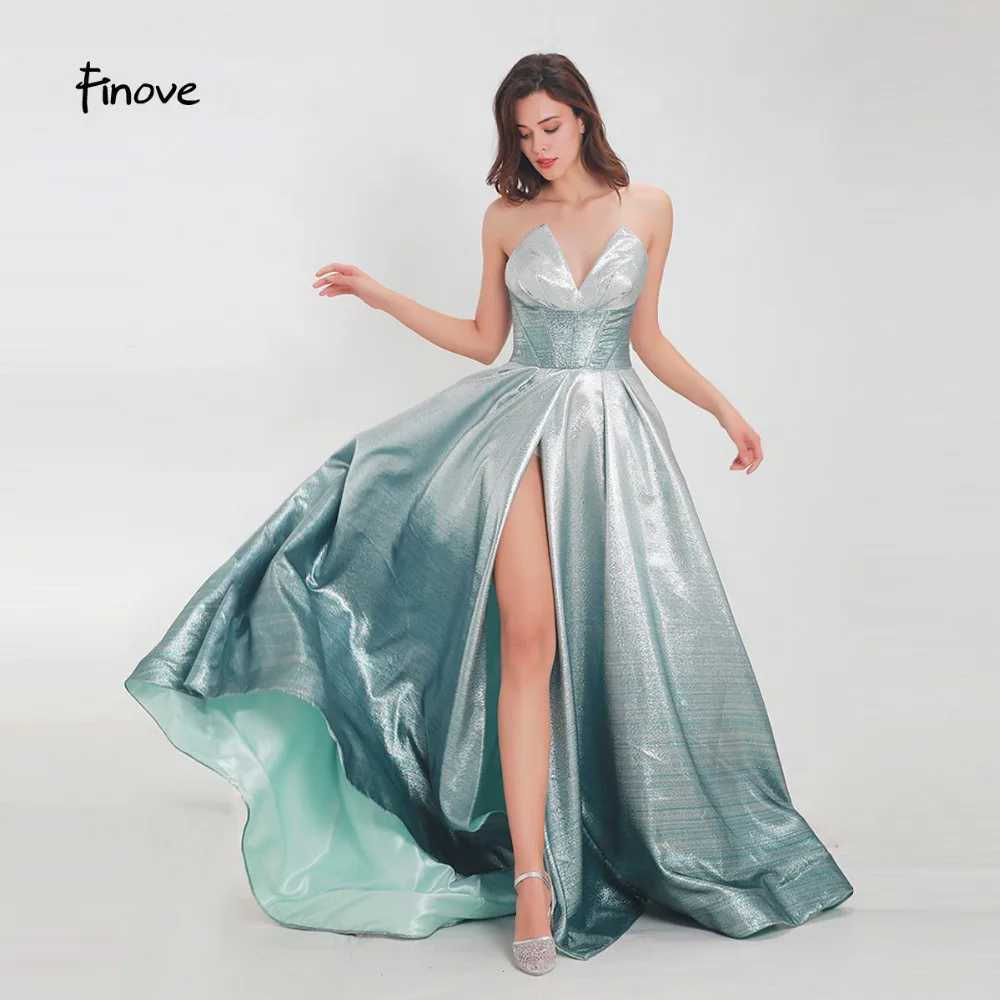 Finove, светоотражающее платье,, длинное, новое, сексуальное, без бретелек, милое, с вырезом, с разрезом сбоку, из блестящих материалов, платье для выпускного вечера, Vestido de fiesta